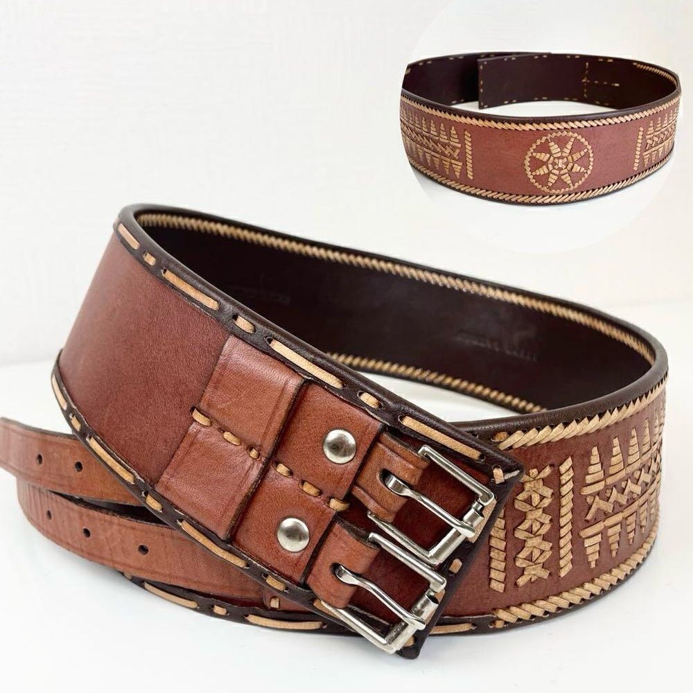 *Ralph Lauren Collection Brown Multi Double Buckle Whipstitched Western Belt - Picture 15 of 16